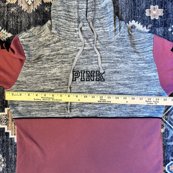 PINK Victoria’s Secret Womens Pink & Gray Hooded Pullover Sweatshirt Size Medium - Picture 9 of 12